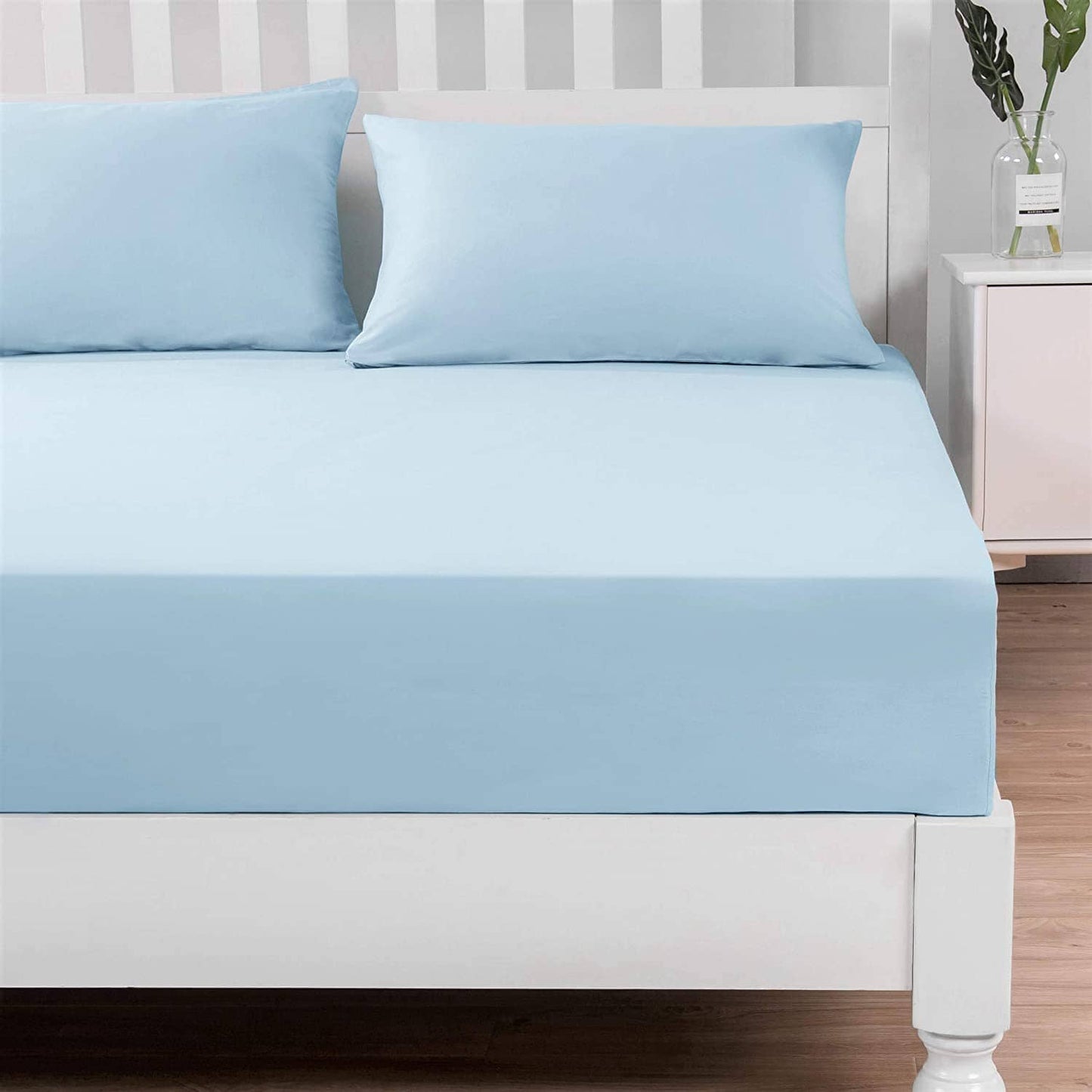 DaDa Bedding Cotton Soothing Light Sky Blue Fitted Sheet (JHW-604) - Cal King - Bed Sheet
