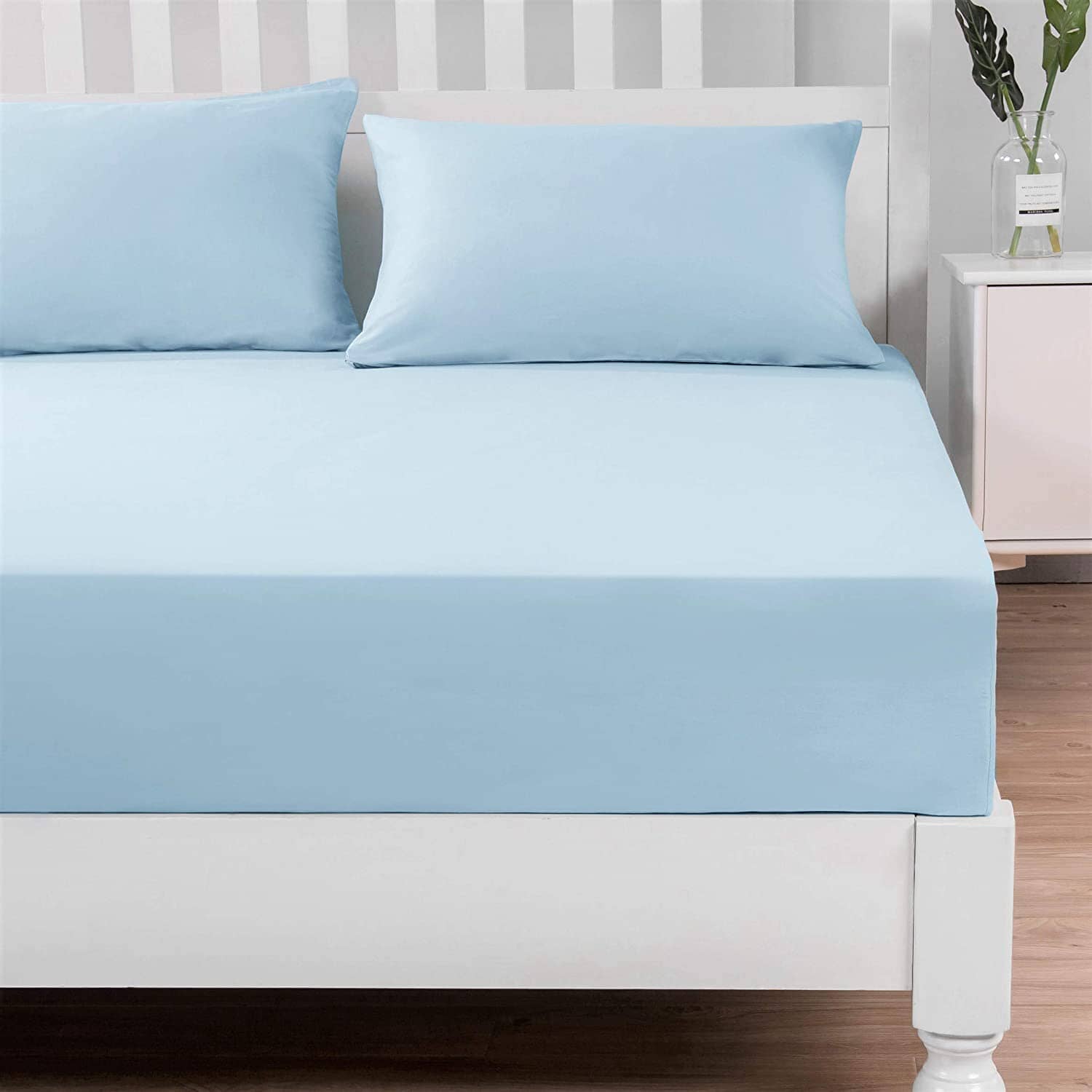 DaDa Bedding Cotton Soothing Light Sky Blue Fitted Sheet (JHW-604) - Cal King - Bed Sheet