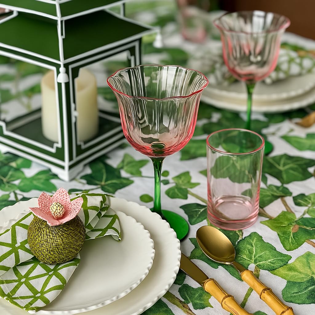 Khen Blossom Pink Tulip Wine Glasses Set of 2 Hand Blown Colored Crystal - - stemware
