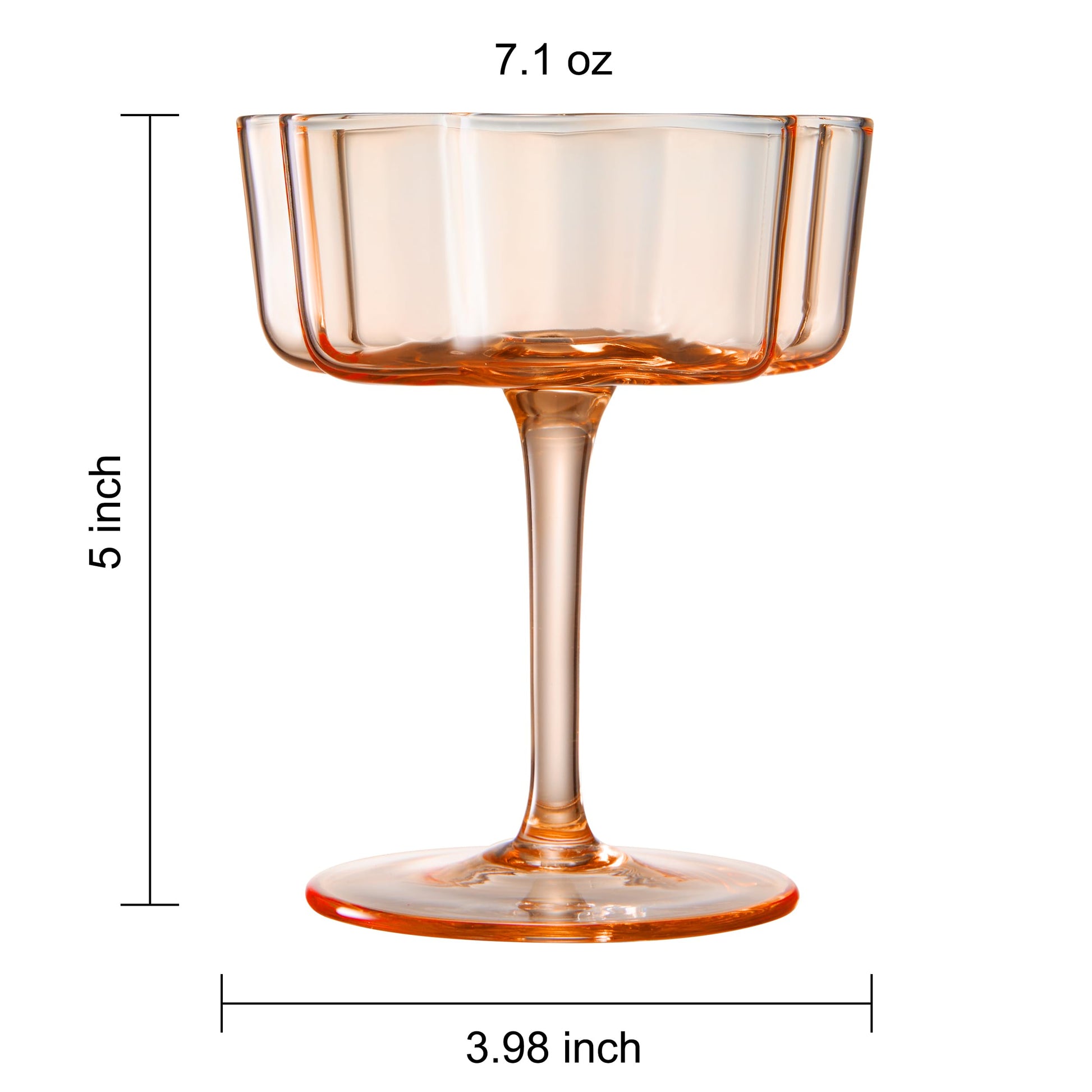 Flower Wave Coupe Cocktail Colored Glasses | Set of 5 | Fall/Holiday Colors - -