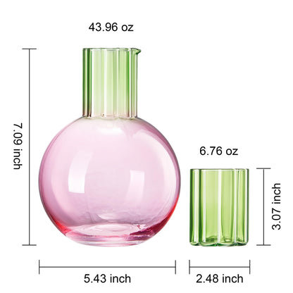 Colorful Carafe & Ribbed Flower Cup Set | 44oz Glasses - -