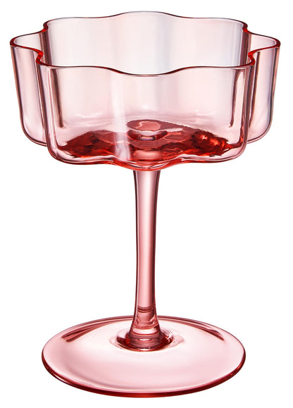Flower Wave Coupe Cocktail Colored Glasses | Set of 5 | Fall/Holiday Colors - -