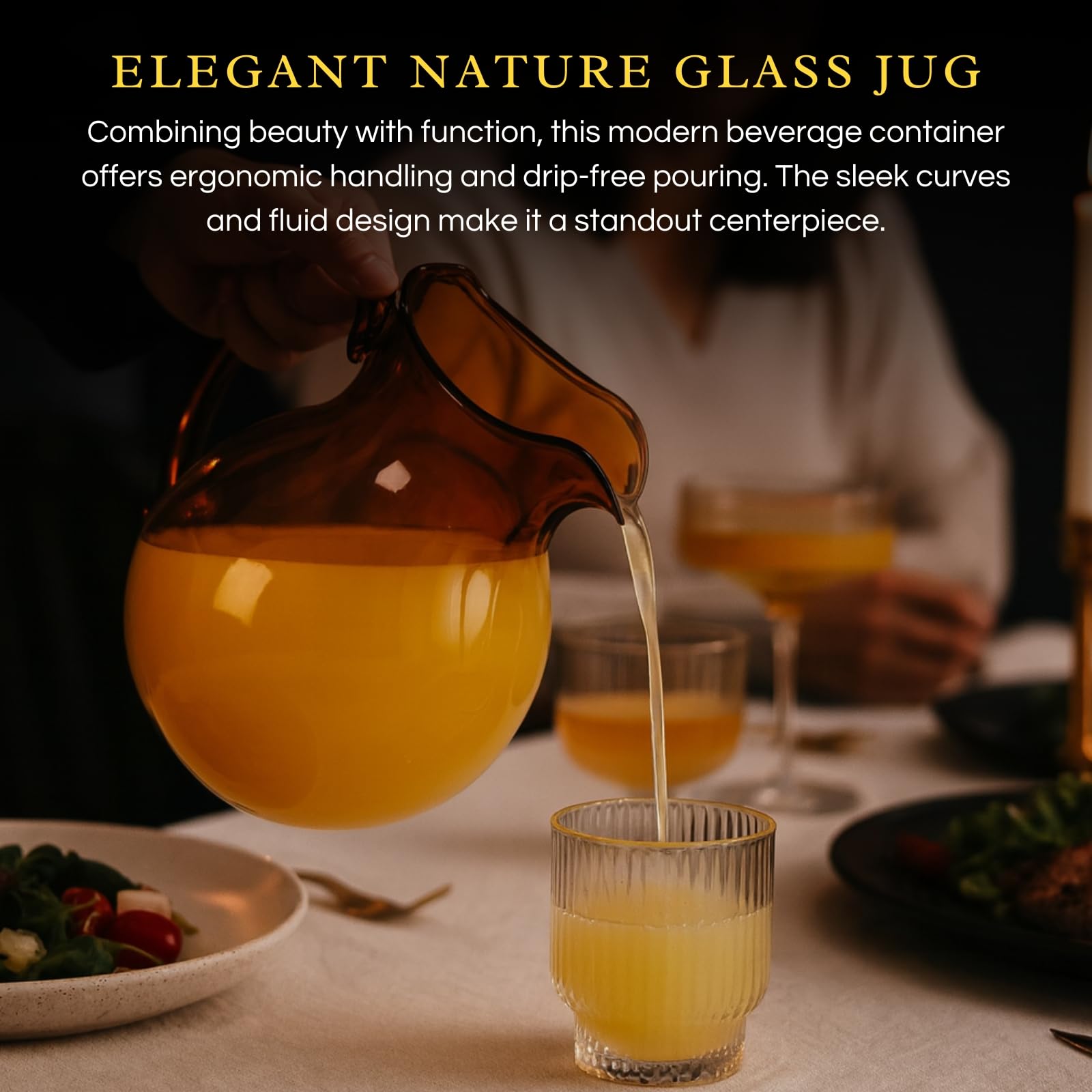 Italian Design Amber Glass Jug Mouth-Blown Venetian Pitcher 750ml Handmade Murano - - jug