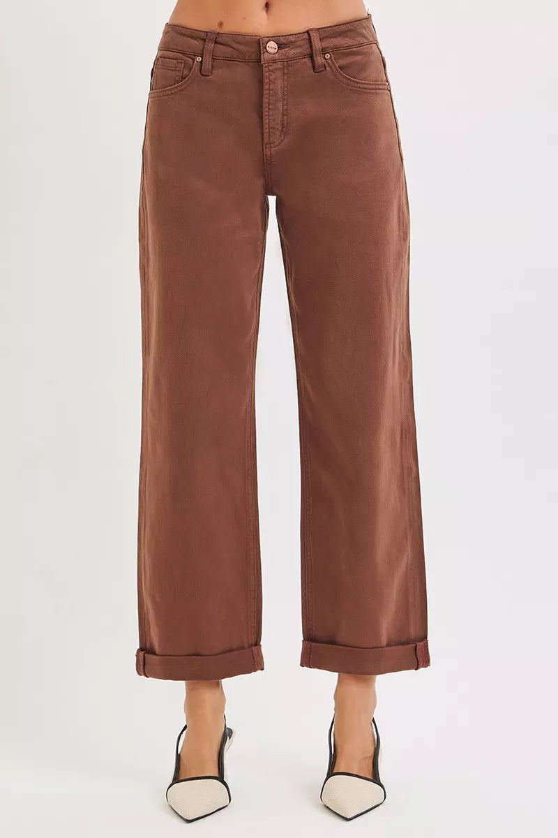 RISEN Tummy Control Mid Rise Ankle Barrel Baggy - - jeans