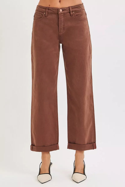 RISEN Tummy Control Mid Rise Ankle Barrel Baggy - - jeans