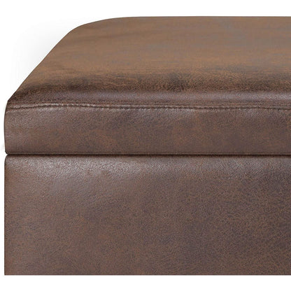 Mid Century Storage Ottoman 36W Chestnut Faux Leather- ShipItFurniture- {{Product type}}