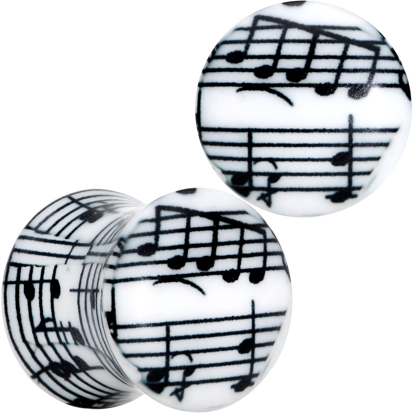 Black White Acrylic Music Notes Double Flare Plug Set - 00 Gauge (10mm) - PLUG Double Flare