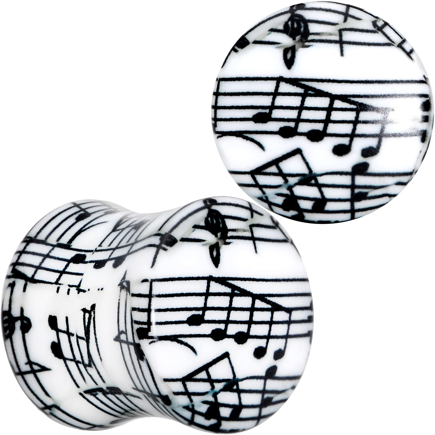 Black White Acrylic Music Notes Double Flare Plug Set - 11mm (7 16") - PLUG Double Flare