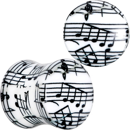 Black White Acrylic Music Notes Double Flare Plug Set - 11mm (7 16") - PLUG Double Flare