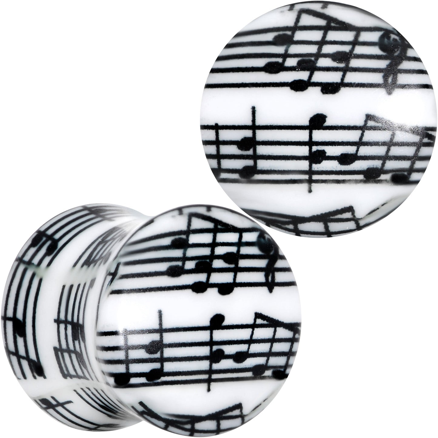 Black White Acrylic Music Notes Double Flare Plug Set - 12mm (1 2") - PLUG Double Flare