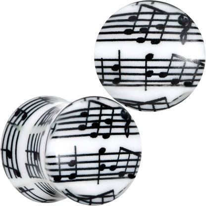 Black White Acrylic Music Notes Double Flare Plug Set - 12mm (1 2") - PLUG Double Flare