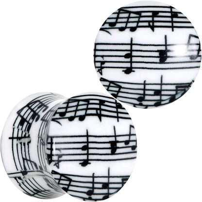 Black White Acrylic Music Notes Double Flare Plug Set - 14mm (9 16") - PLUG Double Flare