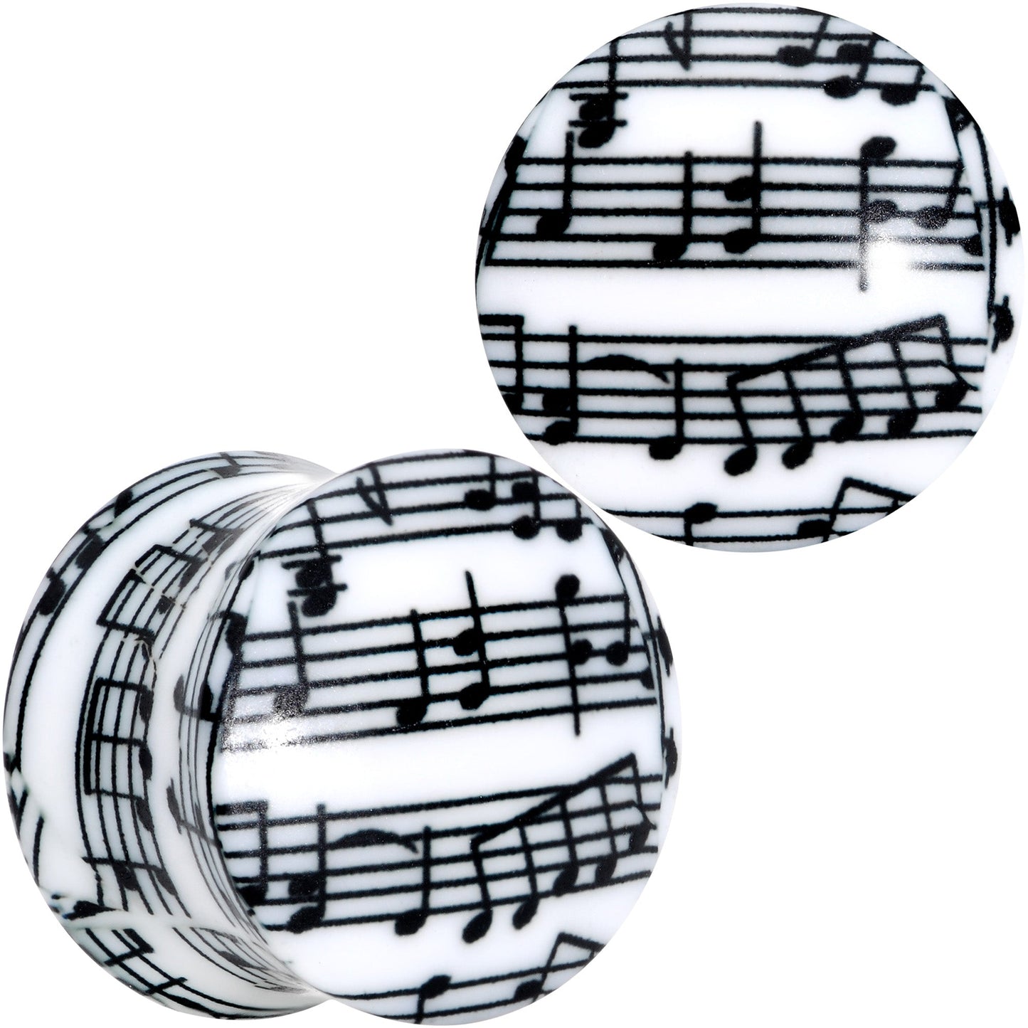 Black White Acrylic Music Notes Double Flare Plug Set - 16mm (5 8") - PLUG Double Flare