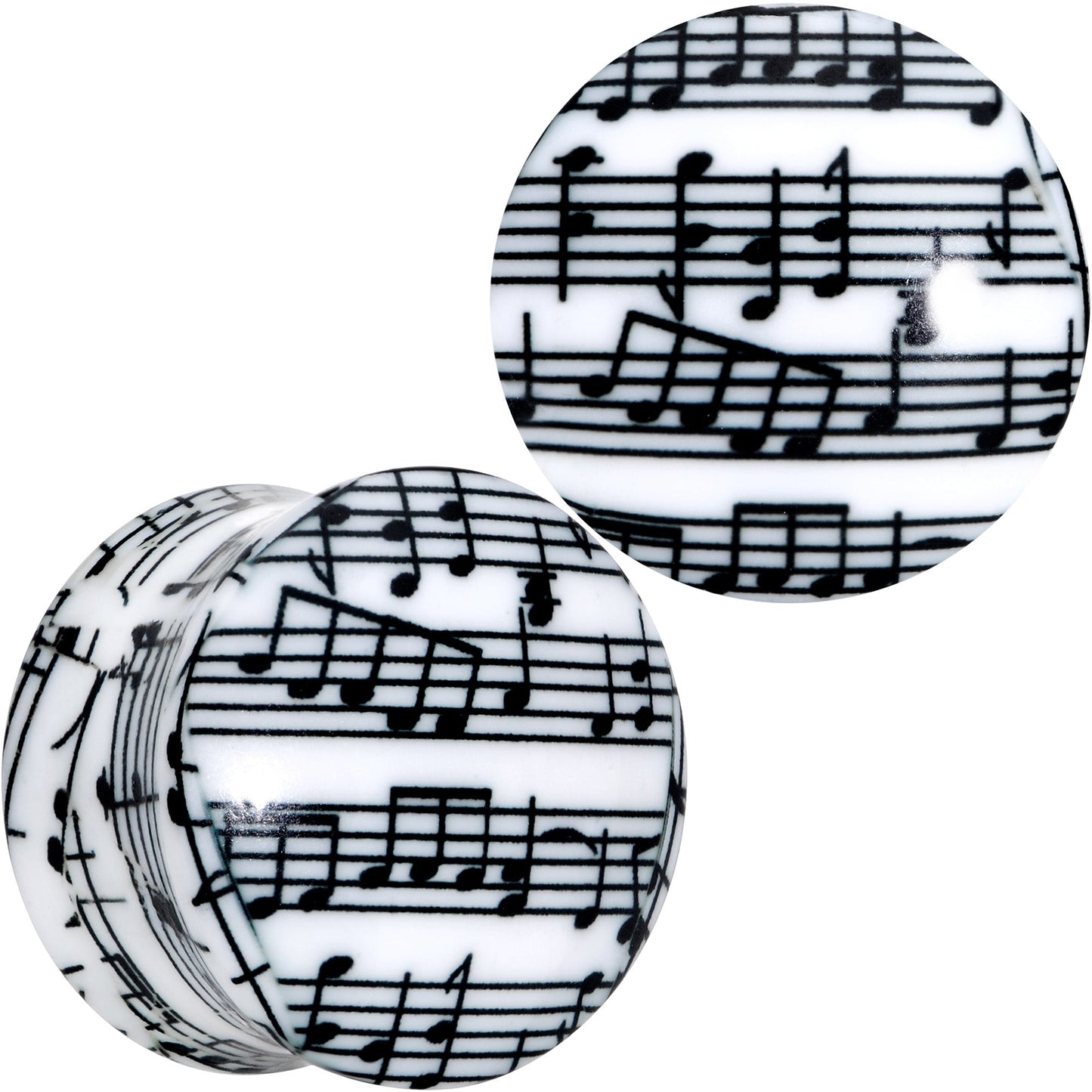 Black White Acrylic Music Notes Double Flare Plug Set - 19mm (3 4") - PLUG Double Flare