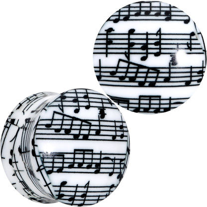 Black White Acrylic Music Notes Double Flare Plug Set - 19mm (3 4") - PLUG Double Flare