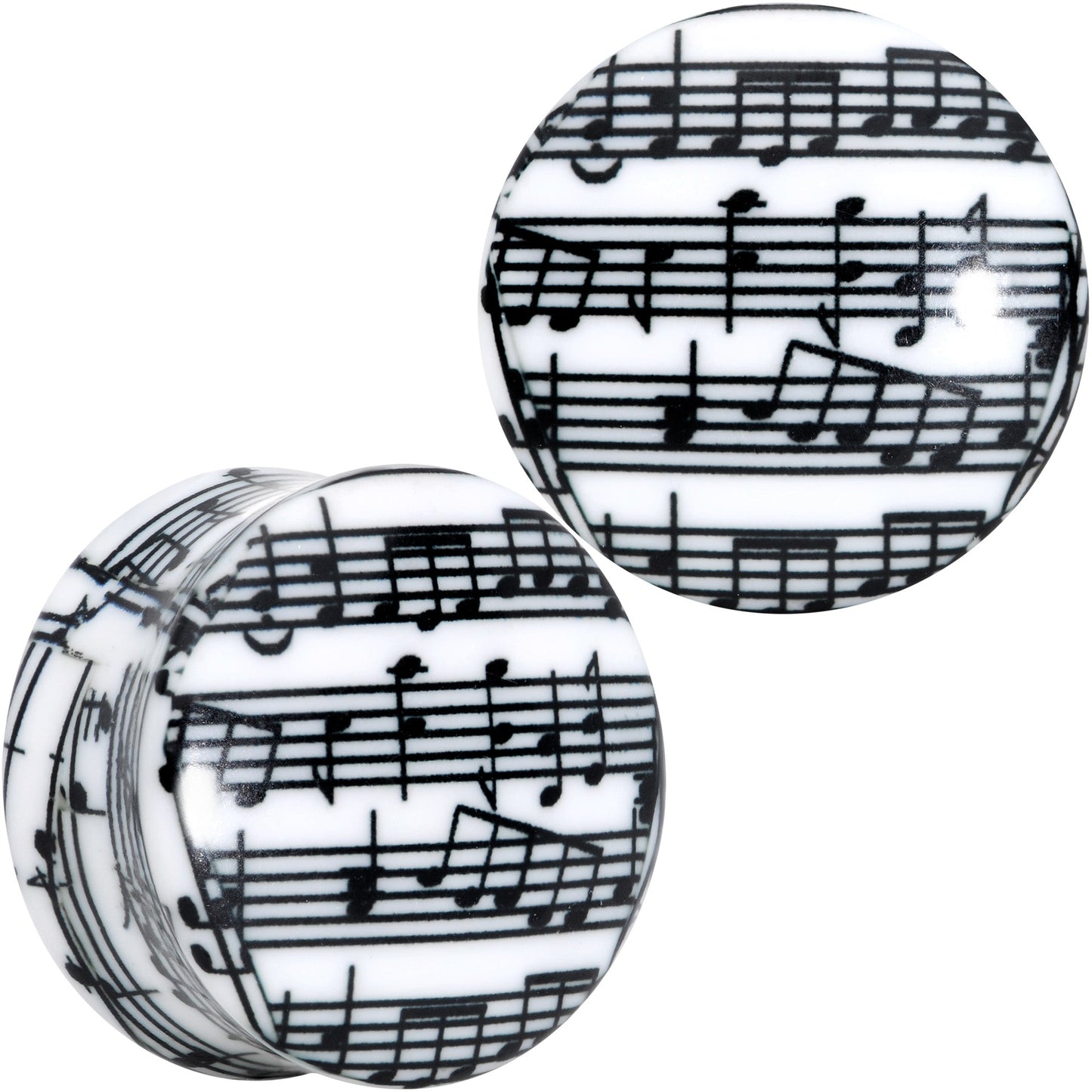 Black White Acrylic Music Notes Double Flare Plug Set - 22mm (7 8") - PLUG Double Flare