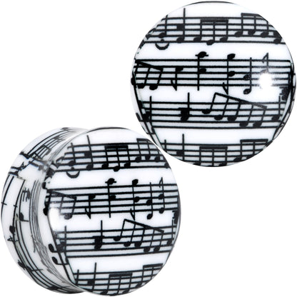 Black White Acrylic Music Notes Double Flare Plug Set - 22mm (7 8") - PLUG Double Flare