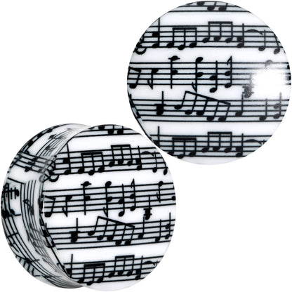 Black White Acrylic Music Notes Double Flare Plug Set - 25mm (1") - PLUG Double Flare