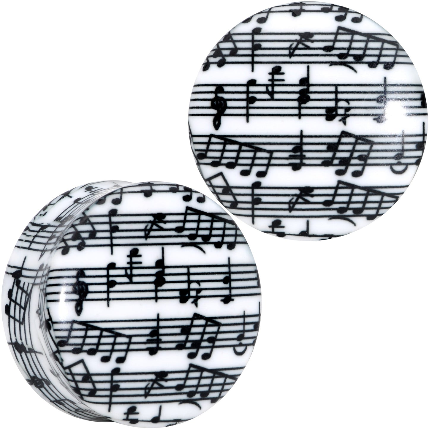 Black White Acrylic Music Notes Double Flare Plug Set - 26mm (1.024") - PLUG Double Flare