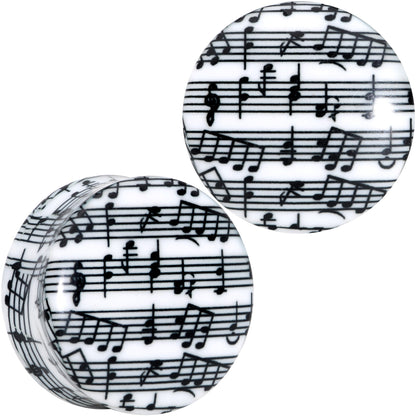 Black White Acrylic Music Notes Double Flare Plug Set - 26mm (1.024") - PLUG Double Flare