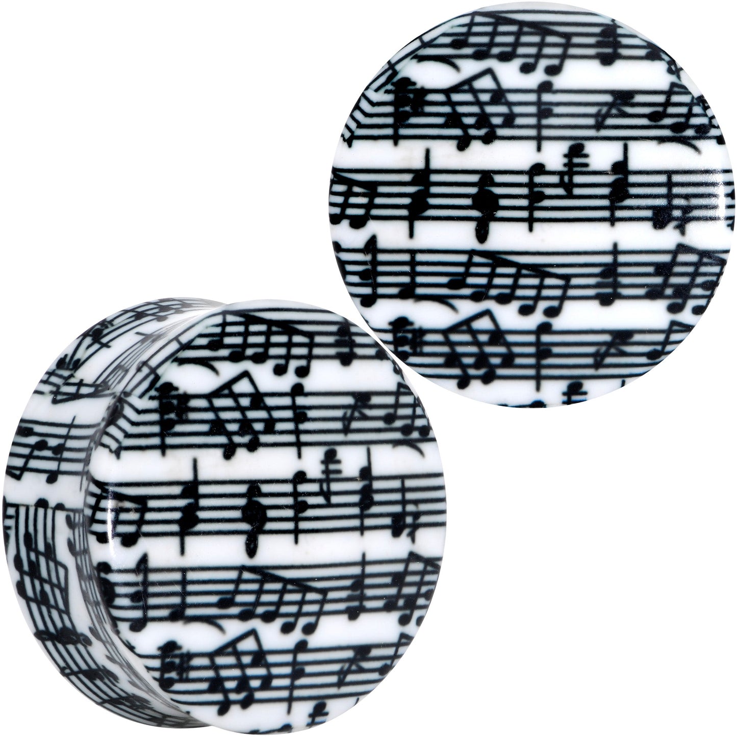 Black White Acrylic Music Notes Double Flare Plug Set - 28mm (1.102") - PLUG Double Flare