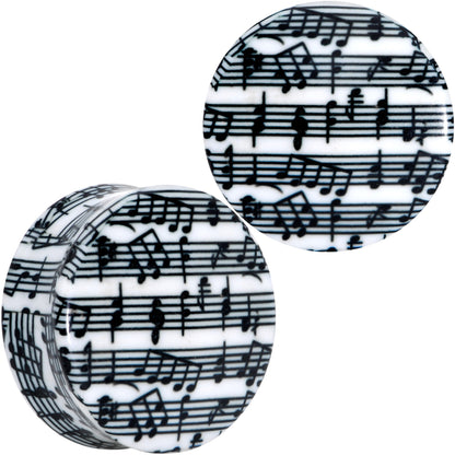 Black White Acrylic Music Notes Double Flare Plug Set - 28mm (1.102") - PLUG Double Flare