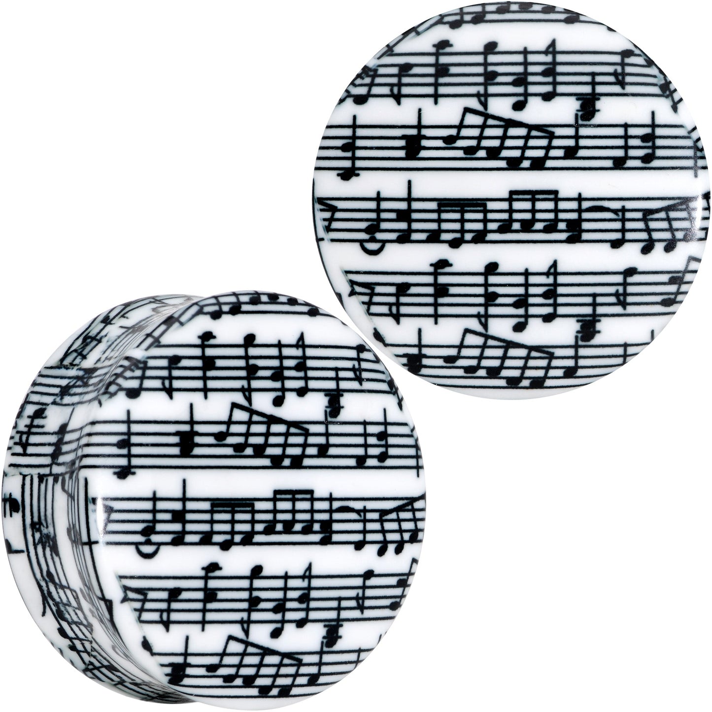 Black White Acrylic Music Notes Double Flare Plug Set - 30mm (1.18") - PLUG Double Flare