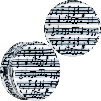 Black White Acrylic Music Notes Double Flare Plug Set - 30mm (1.18") - PLUG Double Flare