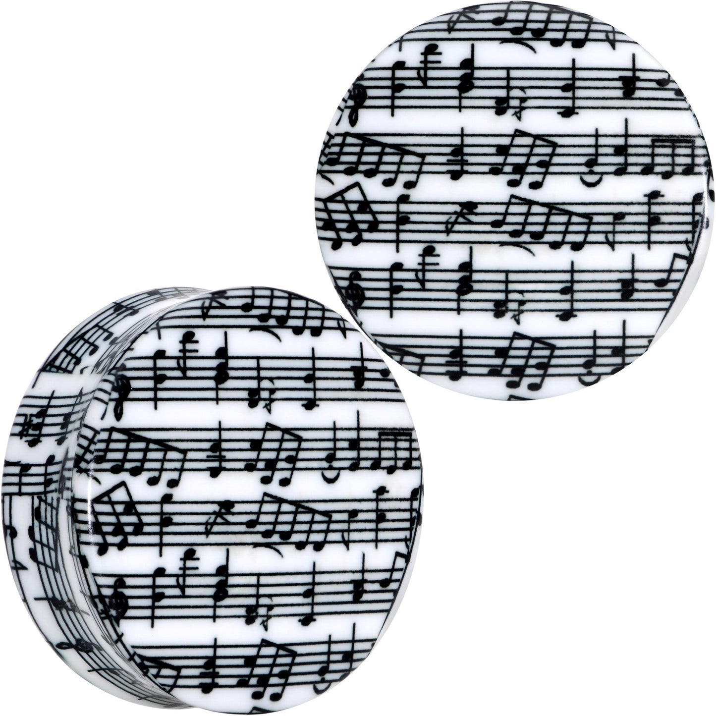 Black White Acrylic Music Notes Double Flare Plug Set - 34mm (1.34") - PLUG Double Flare
