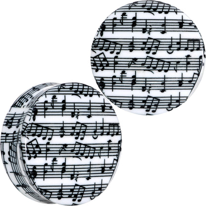 Black White Acrylic Music Notes Double Flare Plug Set - 34mm (1.34") - PLUG Double Flare