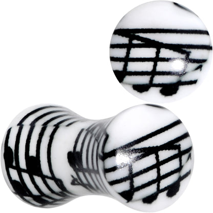 Black White Acrylic Music Notes Double Flare Plug Set - 4mm (6 Gauge) - PLUG Double Flare