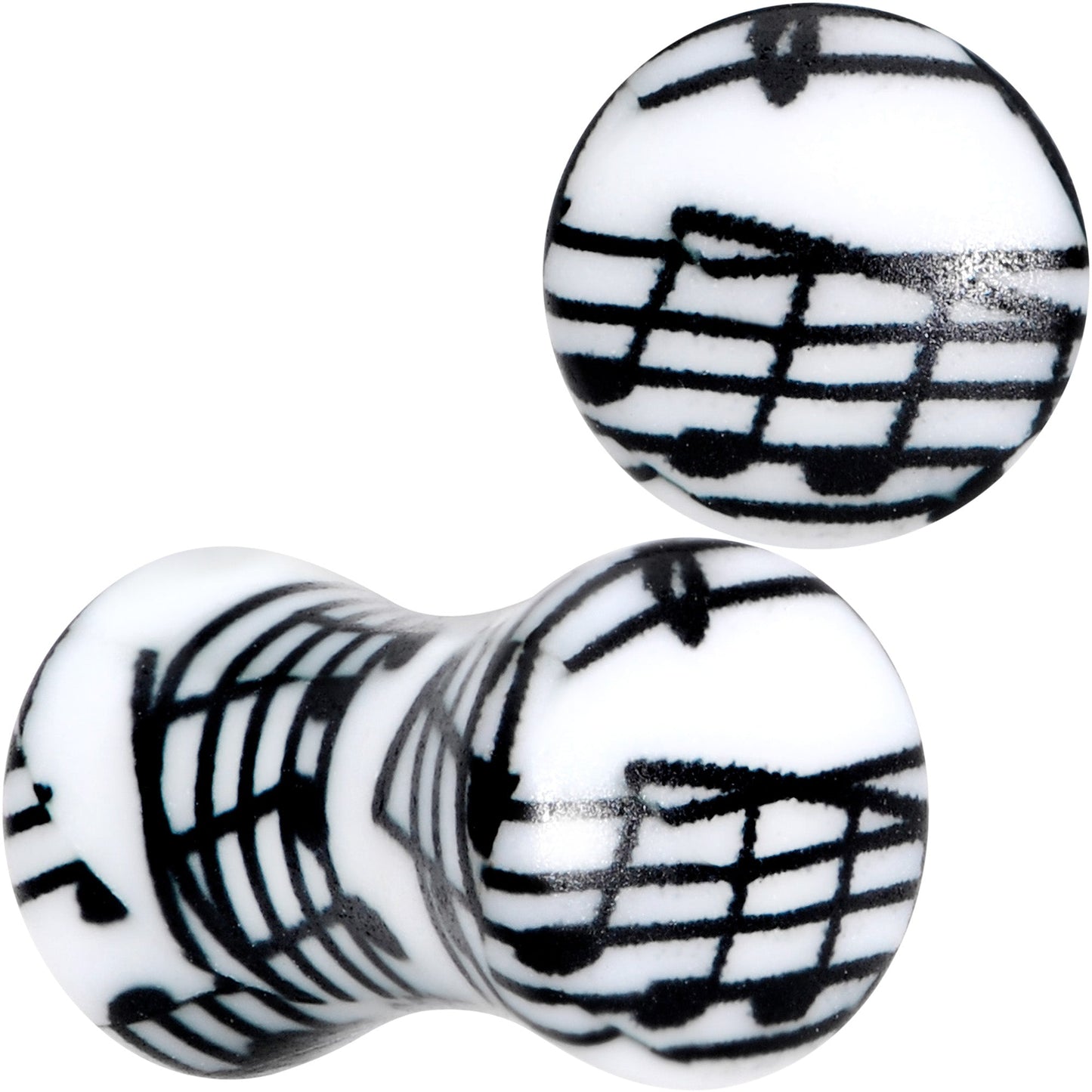 Black White Acrylic Music Notes Double Flare Plug Set - 5mm (4 Gauge) - PLUG Double Flare