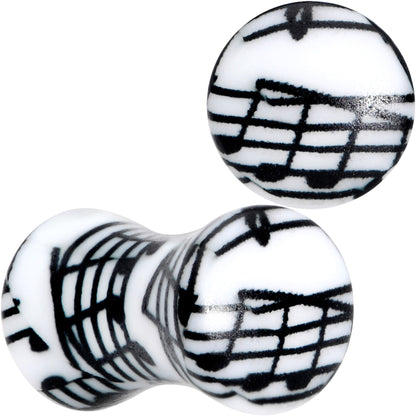 Black White Acrylic Music Notes Double Flare Plug Set - 5mm (4 Gauge) - PLUG Double Flare