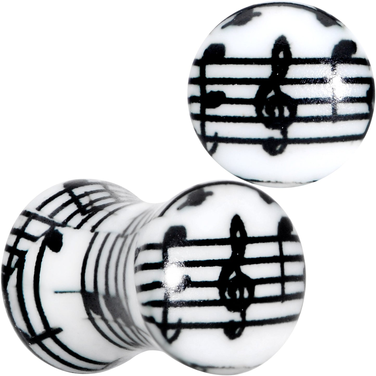 Black White Acrylic Music Notes Double Flare Plug Set - 6mm (2 Gauge) - PLUG Double Flare