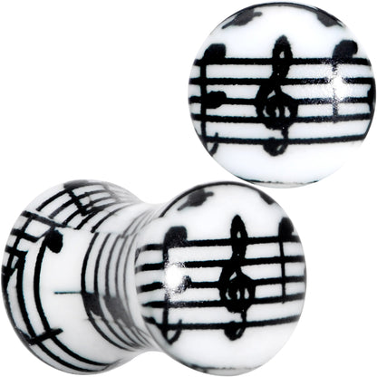 Black White Acrylic Music Notes Double Flare Plug Set - 6mm (2 Gauge) - PLUG Double Flare