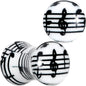 Black White Acrylic Music Notes Double Flare Plug Set - 6mm (2 Gauge) - PLUG Double Flare