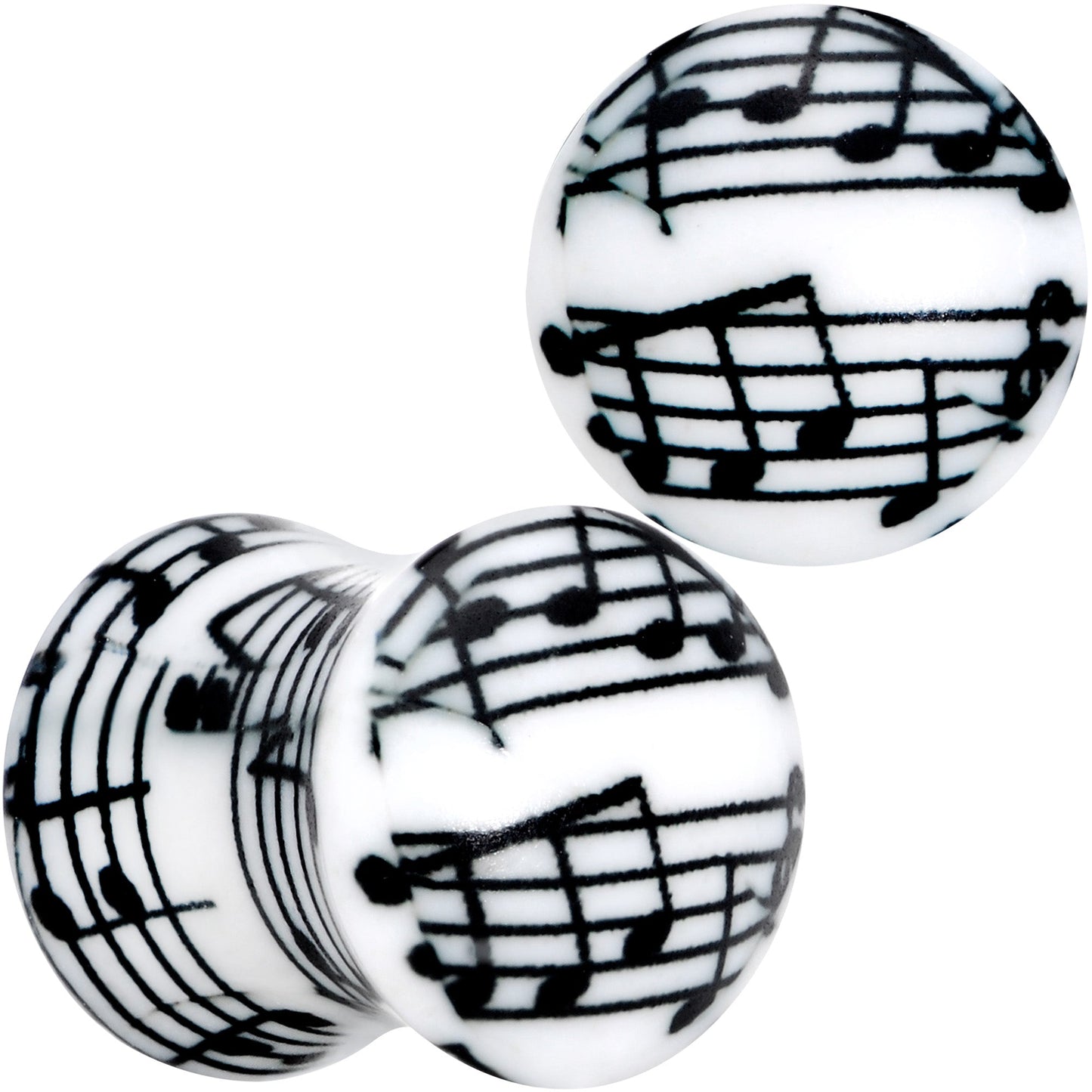 Black White Acrylic Music Notes Double Flare Plug Set - 0 Gauge (8mm) - PLUG Double Flare