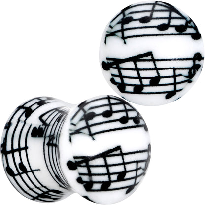 Black White Acrylic Music Notes Double Flare Plug Set - 0 Gauge (8mm) - PLUG Double Flare