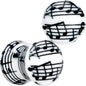 Black White Acrylic Music Notes Double Flare Plug Set - 0 Gauge (8mm) - PLUG Double Flare