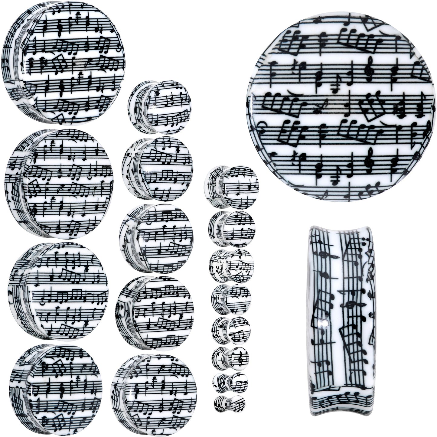 Black White Acrylic Music Notes Double Flare Plug Set - - PLUG Double Flare