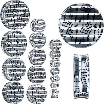 Black White Acrylic Music Notes Double Flare Plug Set - - PLUG Double Flare