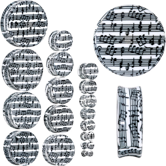 Black White Acrylic Music Notes Double Flare Plug Set - - PLUG Double Flare