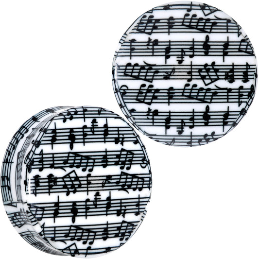 Black White Acrylic Music Notes Double Flare Plug Set - - PLUG Double Flare