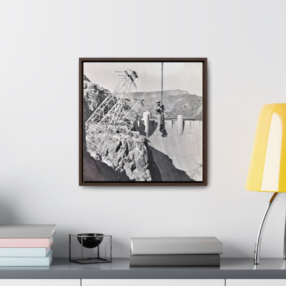 Suspended Boulder Dam Worker Gallery Canvas Wraps Square Frame 16″ x 16″ 1.25" Walnut