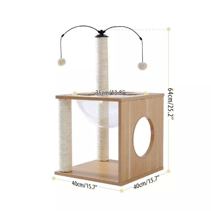 Wood Cat Tree House Tower Sisal Scratching Post Space Capsule