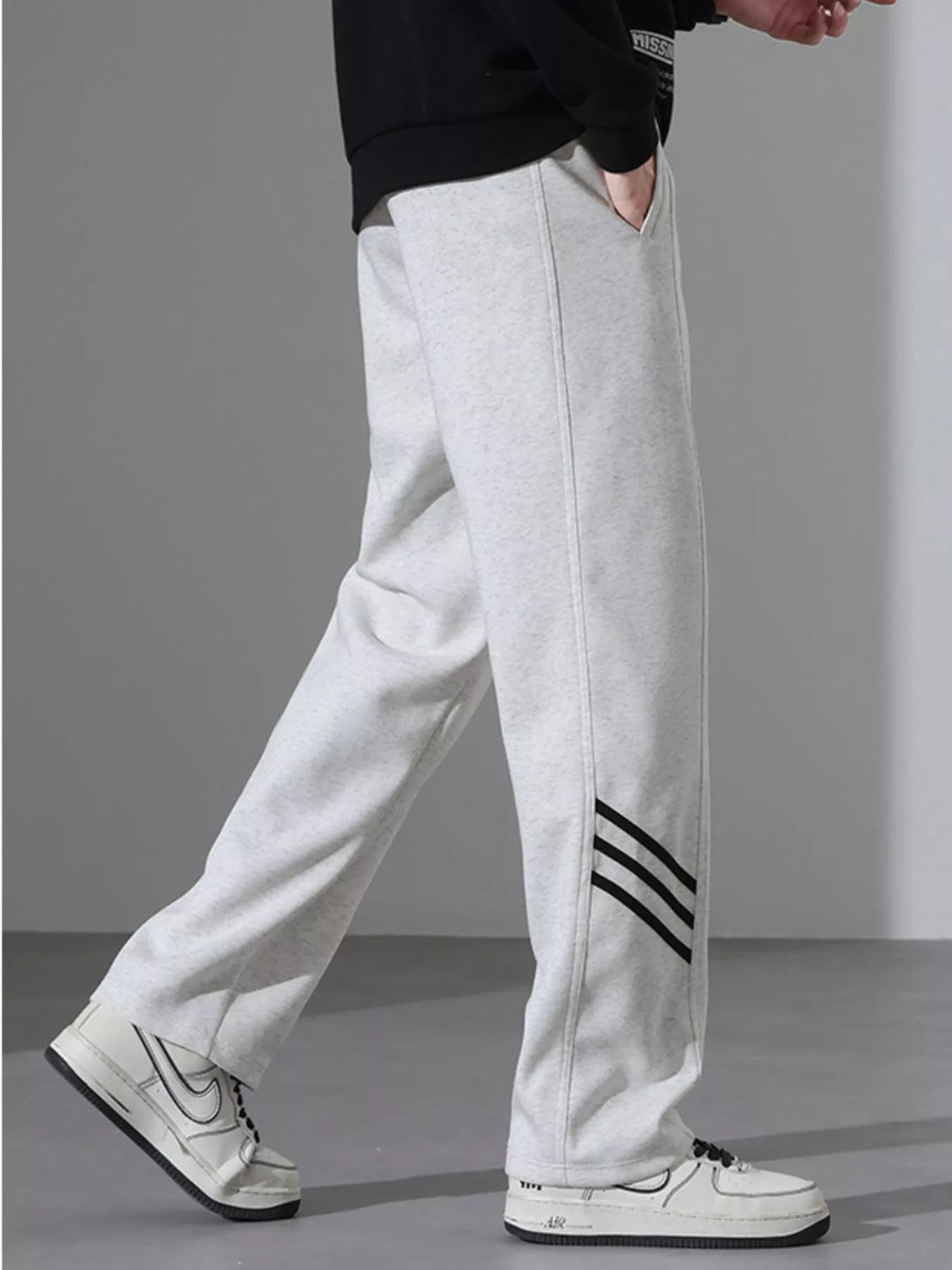 Men's Full Size Casual Loose Fit Sweatpants with Stripes Plus Size - -