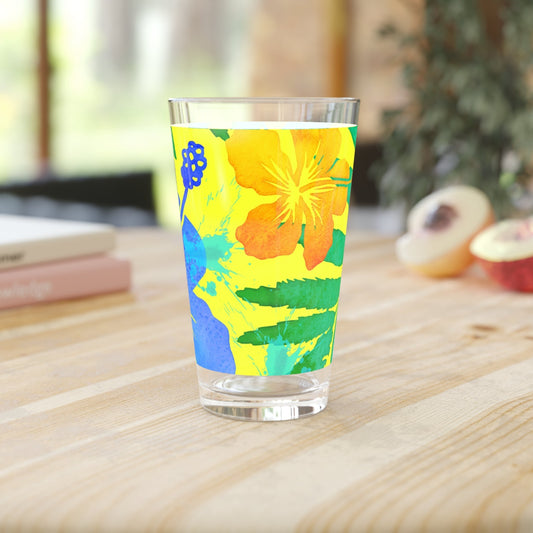 Bright Yellow Floral Pint Glass - 16oz - Kia Day Design