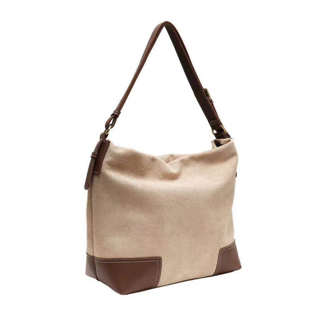 Large capacity suede hobo bag, female contrasting shoulder bag, shoulder bag, slouchy bag - -