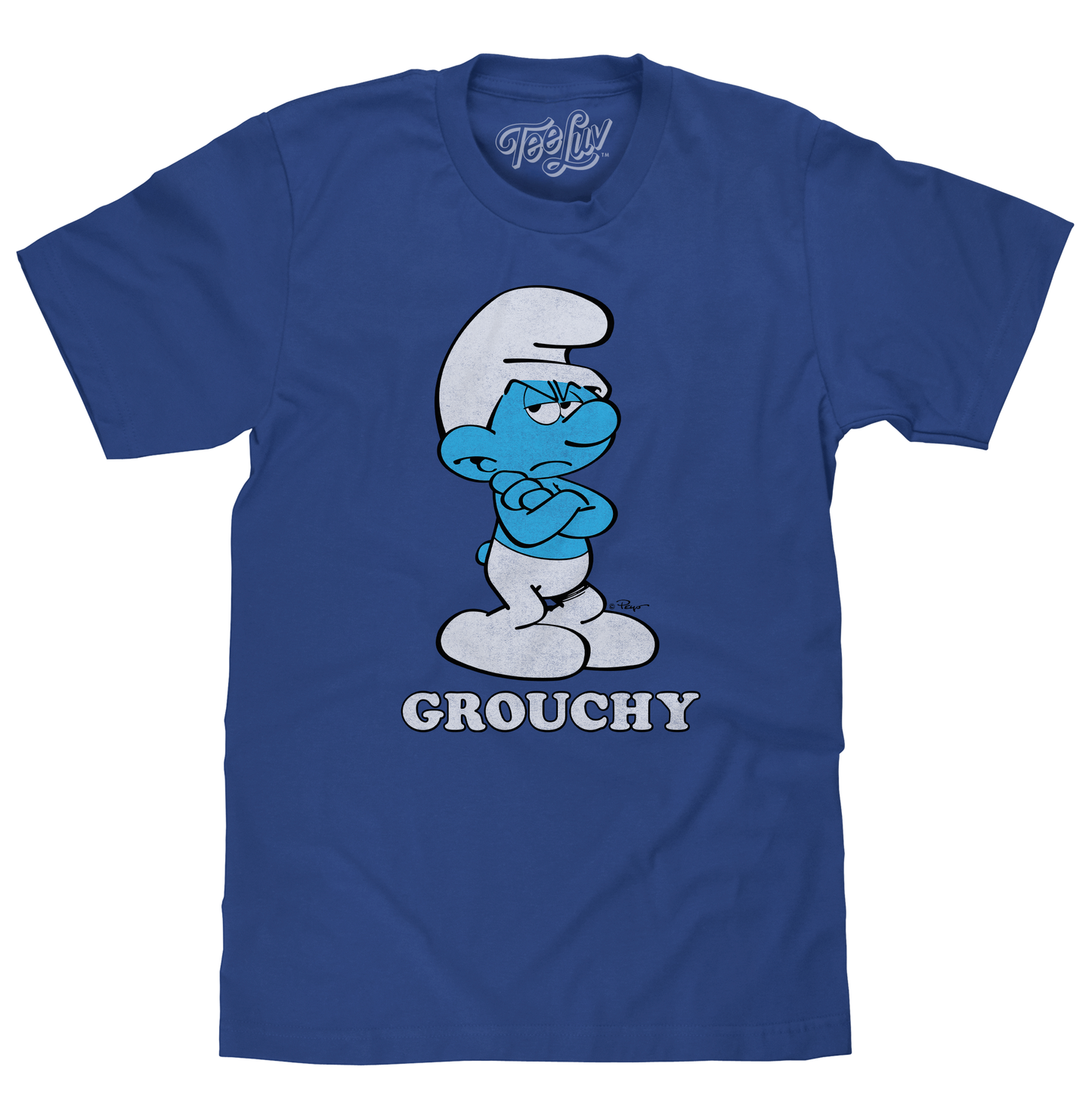 Retro Grouchy Smurf T-Shirt - Royal Blue - - mens tee
