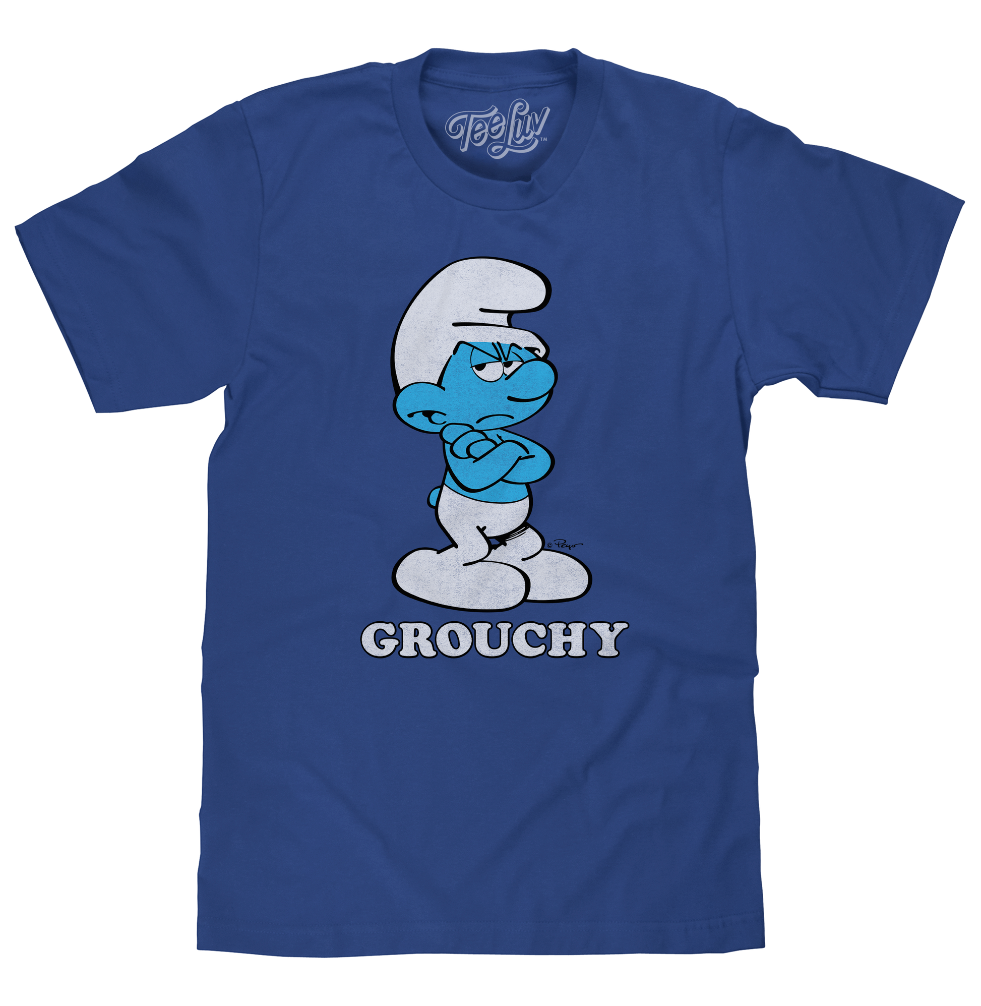 Retro Grouchy Smurf T-Shirt - Royal Blue - - mens tee